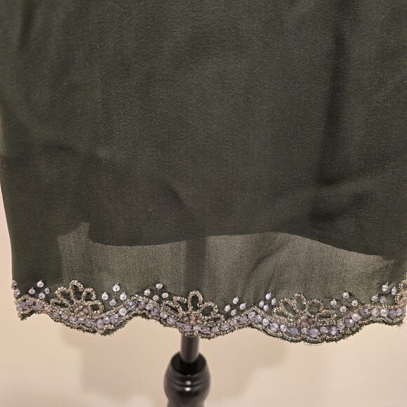 Alice + Olivia Frieda Embellished Trim Beaded Silk Dress Medium Womens Green - Picture 3 of 16